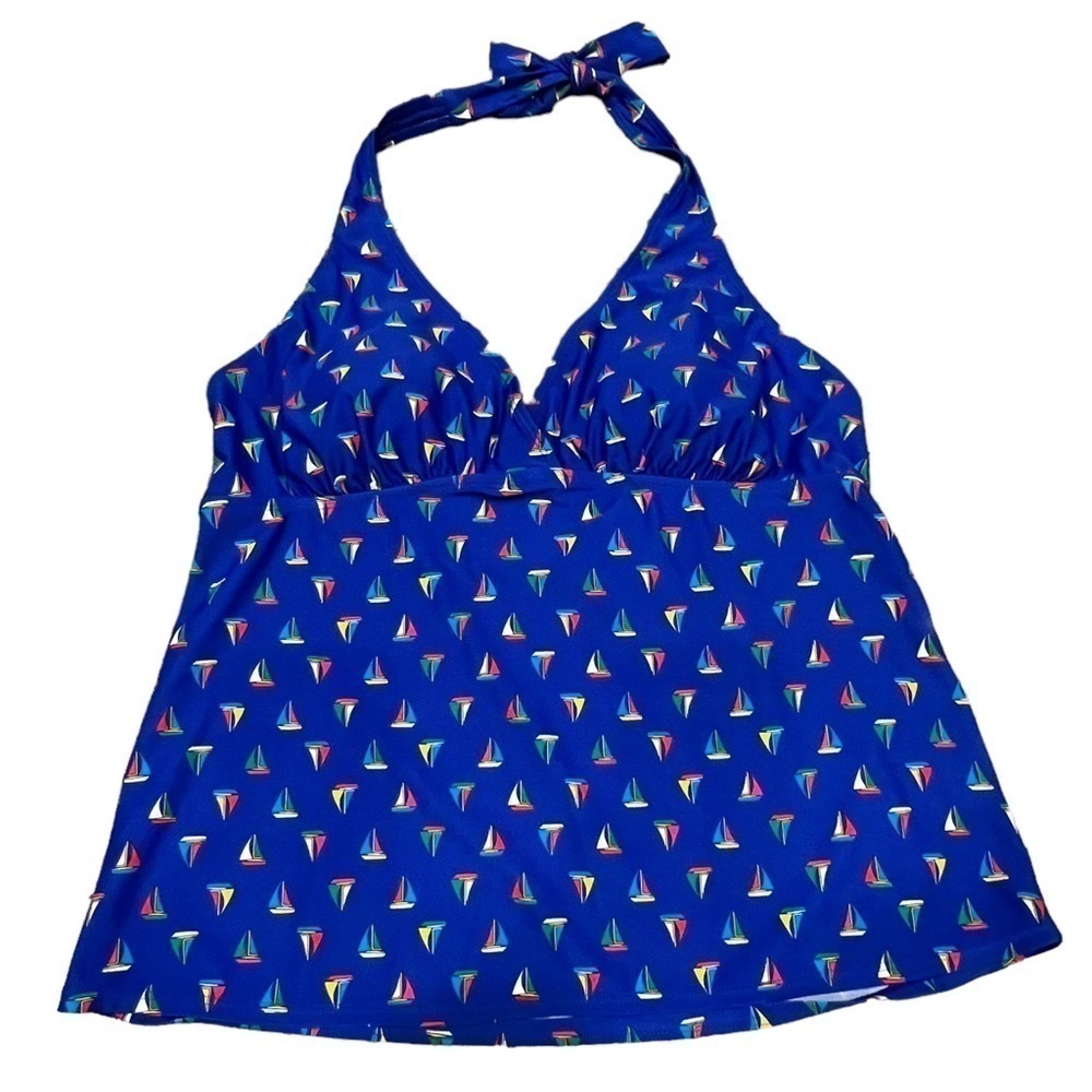 Tropical Escape Women’s Blue Sailboat Print Swim Top, Size 16